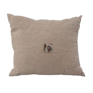Vintage Linen Button Pillows with Beading - Pair For Sale