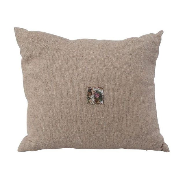 Vintage Linen Button Pillows with Beading - Pair For Sale