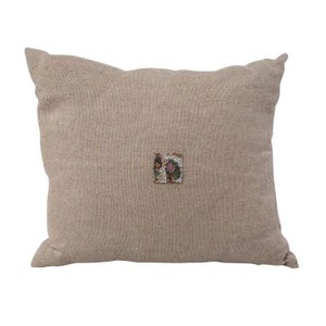 Vintage Linen Button Pillows with Beading - Pair