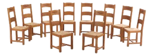 A Set of 14 French Oak Ladderback Dining Chairs, C. 1960.