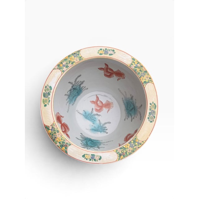 Vintage Chinese Famille Rose Porcelain Fishbowl Planter With Hand-Painted Goldfish Interior For Sale In Boston - Image 6 of 12
