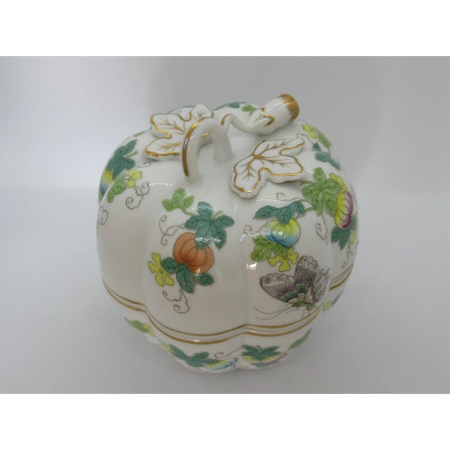 Vintage Chinoiserie Porcelain Pumpkin Shaped Lidded Jar Hand Decorated For Sale - Image 4 of 12