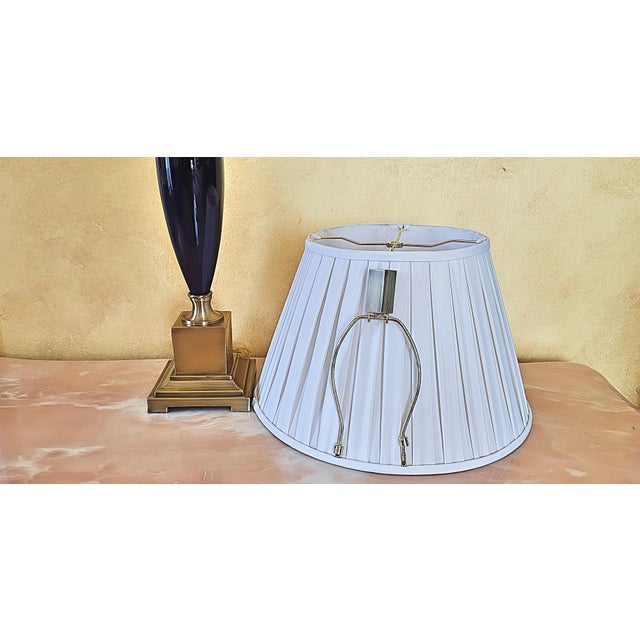 Transitional Style Brass & Deep Purple Ceramic Table Lamp For Sale - Image 11 of 12