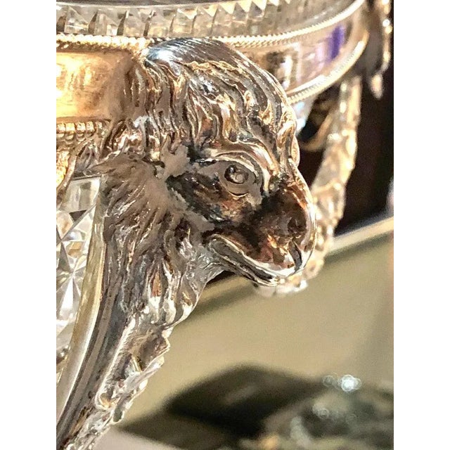 George III Style Silver Plated Oval Center Bowl With Cut Glass Liner For Sale - Image 10 of 13