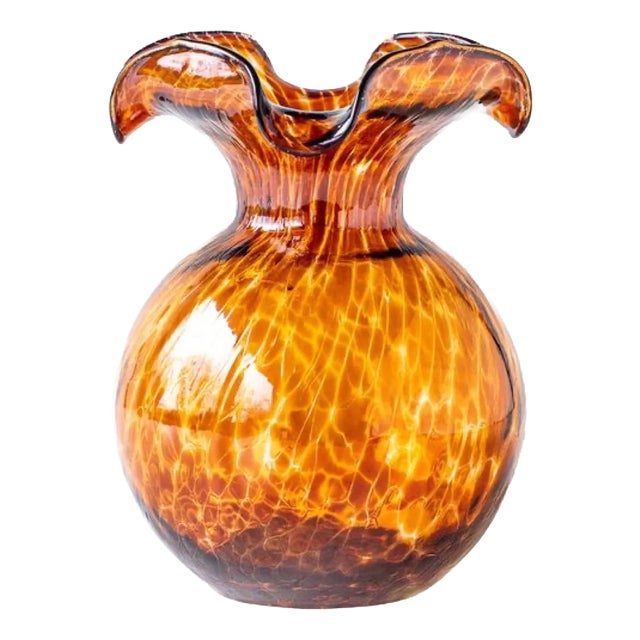 VIETRI Hibiscus Glass Brown Tortoiseshell Small Fluted Vase For Sale