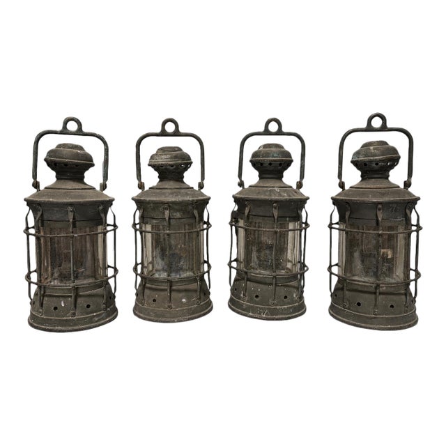 Set of 4 Antique Industrial Style Maritime Ship Masthead Lanterns C. 1930 For Sale