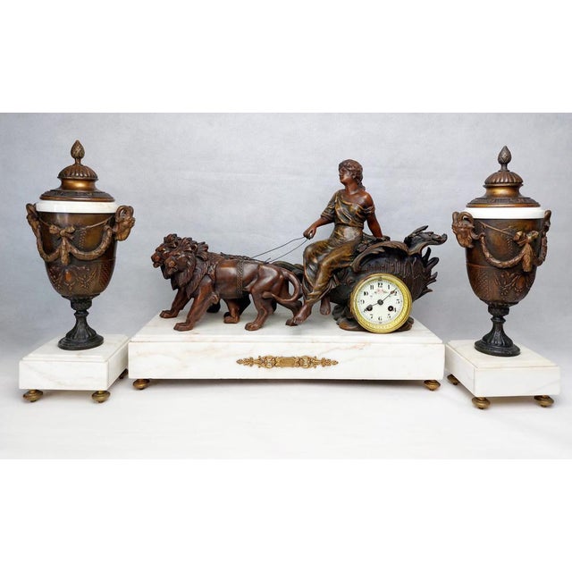 1950s Large Antique Fireplace Clock Set, 1850, Set of 3 For Sale - Image 5 of 14