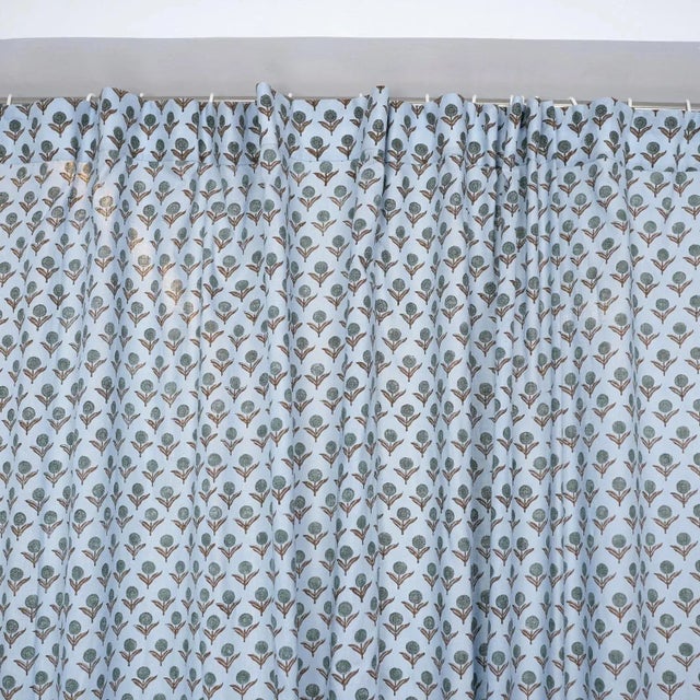 “Viscose Colored Linen Block Print Ring Curtain – Semi-Sheer Size,54"X63"- Genda Pushp For Sale - Image 6 of 7