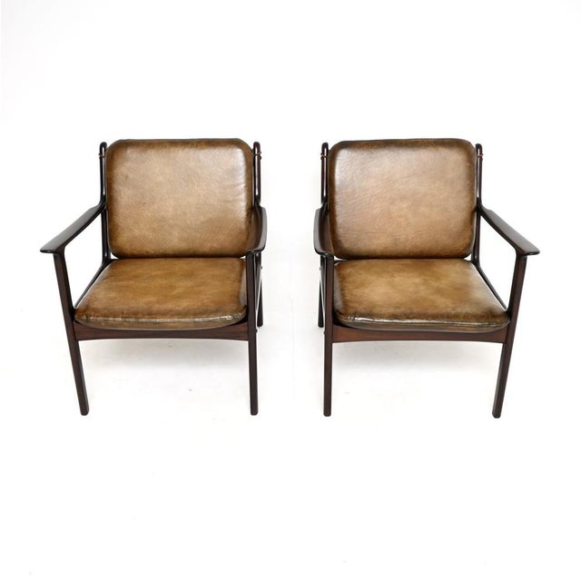 Mid-Century Modern Vintage Danish Leather Armchairs from Ole Wanscher, 1960s, Set of 2 For Sale - Image 3 of 10