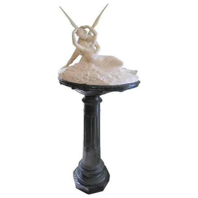 Stone Palatial Marble Sculpture 'Cupid's Kiss' After Antonio Canova on Conforming Marble Pedestal For Sale - Image 7 of 7