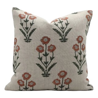 Decorative Cushion Cover 14x20 Inch Handmade Block Print Throw Pillow, Thick Linen- Amitabh For Sale