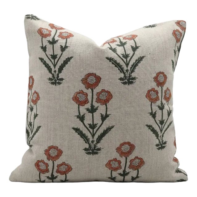 Decorative Cushion Cover 14x20 Inch Handmade Block Print Throw Pillow, Thick Linen- Amitabh For Sale