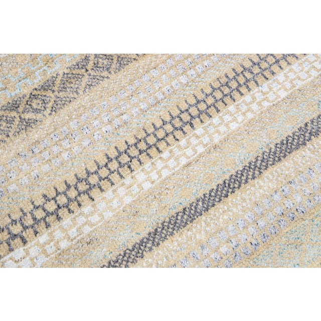 Modern Apadana's Safi Collection Handmade Stripe Designed Wool Rug For Sale - Image 9 of 11