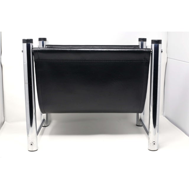 1970s Black Leather Sling and Chrome Magazine Rack Chairish