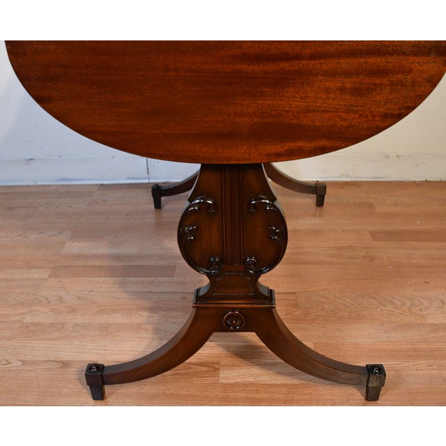 1930s English Regency Style Mahogany Lyre Base Drop-Leaf Sofa Table For Sale - Image 17 of 18