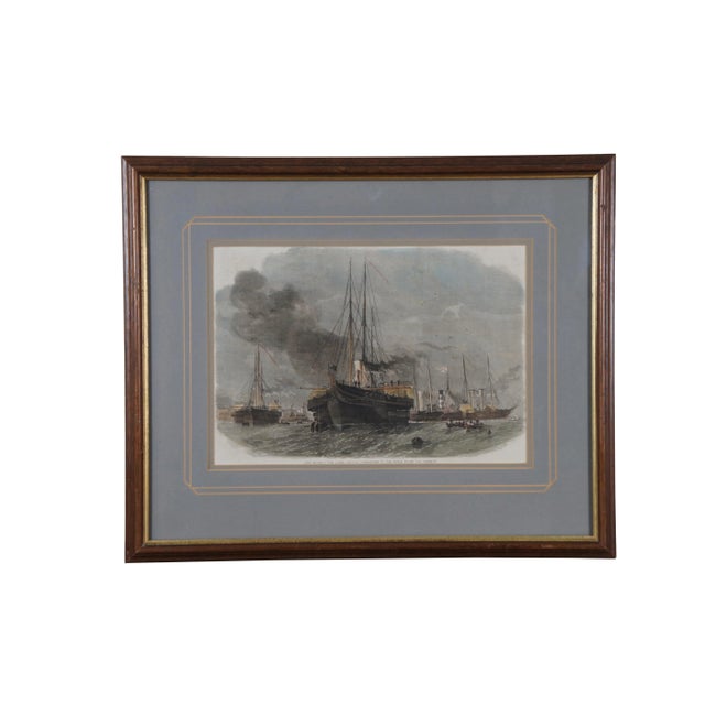 Pair of antique hand colored boat / ship / Galleon engravings depicting “The Arsenal at Naples – From a Drawing by S....