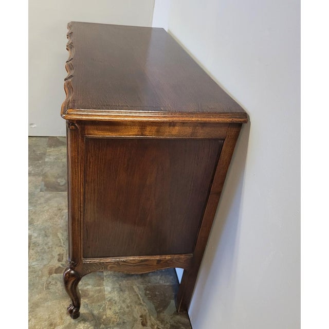 Early 20th C French Louis XV Provincial Carved Oak Arbalète Commode or Chest of Drawers For Sale - Image 11 of 13