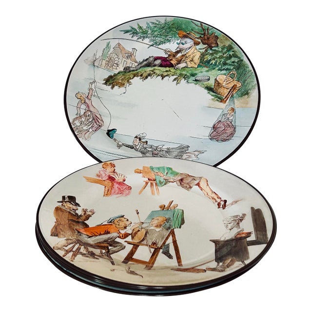 French Tole Plates, "Le Monde Renversé", Set of 6 For Sale