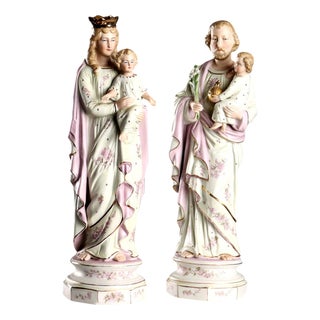 Biscuit Porcelain Sculptures with Gold Details, Set of 2 For Sale