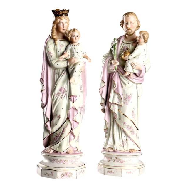 Biscuit Porcelain Sculptures with Gold Details, Set of 2 For Sale