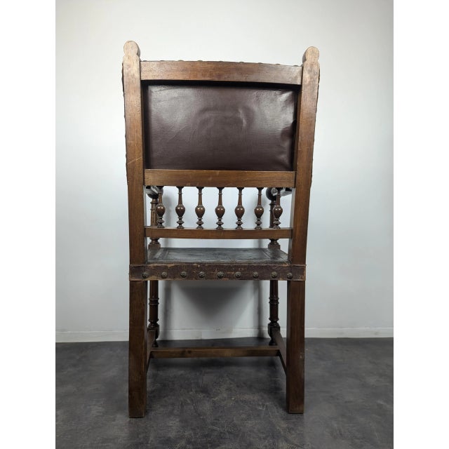 Renaissance Style Leather Armchair For Sale - Image 4 of 5