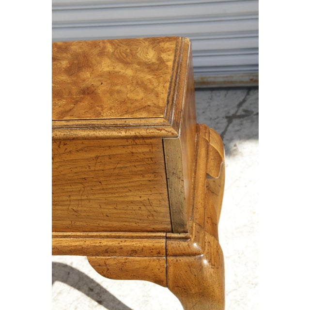 1970s American of Martinsville 2 Drawer Burl Queen Anne Style Writing Table For Sale - Image 11 of 13