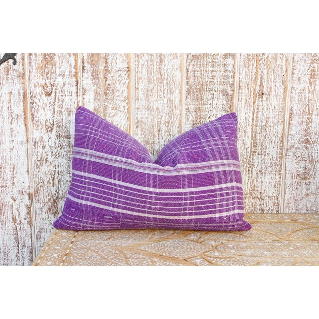 Purple Nalini Vintage Lumbar Boho Kantha Pillow For Sale - Image 8 of 8