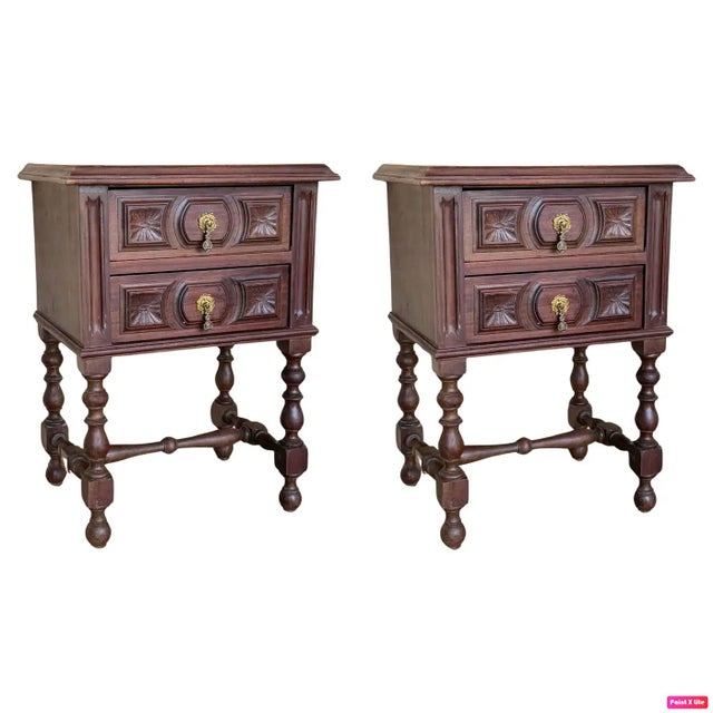 Antique Spanish Nightstands with Two Drawers and Iron Hardware, 1890, Set of 2 For Sale - Image 9 of 9