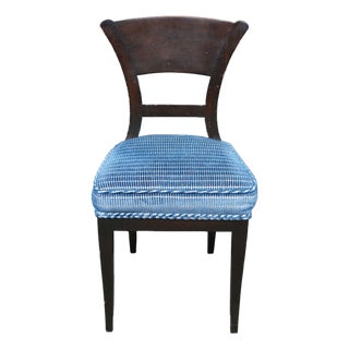 Baker Furniture Biedermeier Directoire Style Mahogany & Blue Velvet Side Chair For Sale