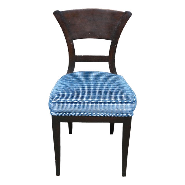 Baker Furniture Biedermeier Directoire Style Mahogany & Blue Velvet Side Chair For Sale