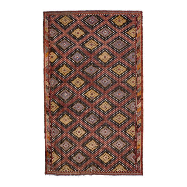 Multicolor Vintage Sumakh Handmade Geometric Wool Rug For Sale