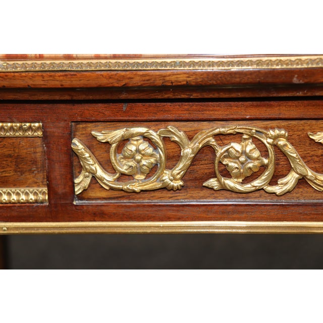 Metal 19th Century French Louis XVI Style Marble Top Writing Table With Bronze Mounts For Sale - Image 7 of 10
