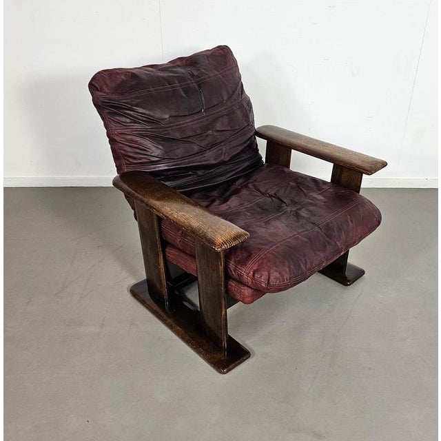 Brown Brutalist Upholstered Wood Armchair, 1960s For Sale - Image 8 of 18