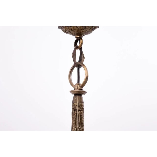 Brass and Glass Chandelier, Poland, 1940s For Sale - Image 6 of 9