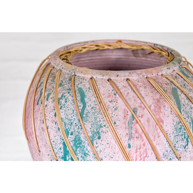 Hand-Crafted American Artists Collection Pink Pastel Vase with Weaving For Sale - Image 9 of 12