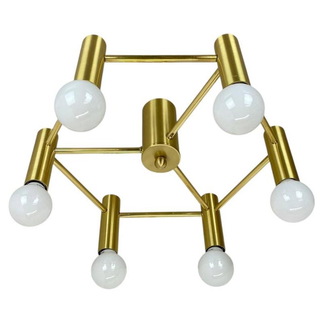 Italian Space Age Brass Ceiling Sconce in the style of Stilnovo, Italy, 1970s For Sale - Image 18 of 18