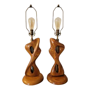 Pair of Mid-Century Amorfic Style Wood Table Lamps