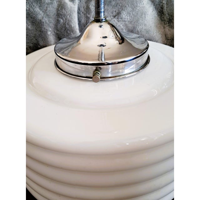 Metal Art Deco Pendant Light in Opaline Glass, 1920s For Sale - Image 7 of 11