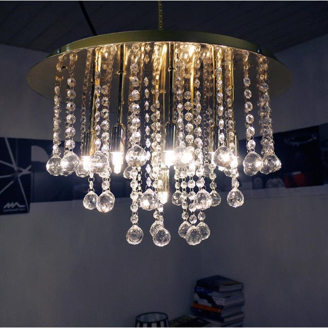 1980s German Crystal and Brass Ceiling Lamps from Faustig, 1980s, Set of 2 For Sale - Image 5 of 11