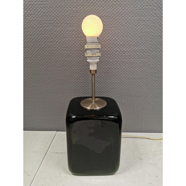 1980s Kubus Olive Green Glass Table Lamp by Per Lütken for Holmegaard, 1976 For Sale - Image 5 of 17
