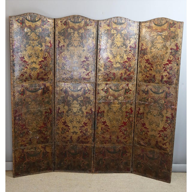 Cordovan Leather Screen, 17th Century For Sale - Image 3 of 12