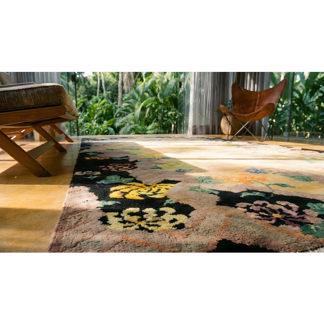 1920s Beige Floral Antique Chinese Art Deco Rug 4' X 6'8'' by Nichols Workshop Knotted Pile Wool Carpet For Sale - Image 10 of 12