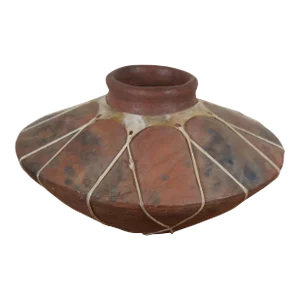 Mid 20th Century Mexican Tarahumara Leather Bound Earthenware Olla Water Vessel Jug Pot