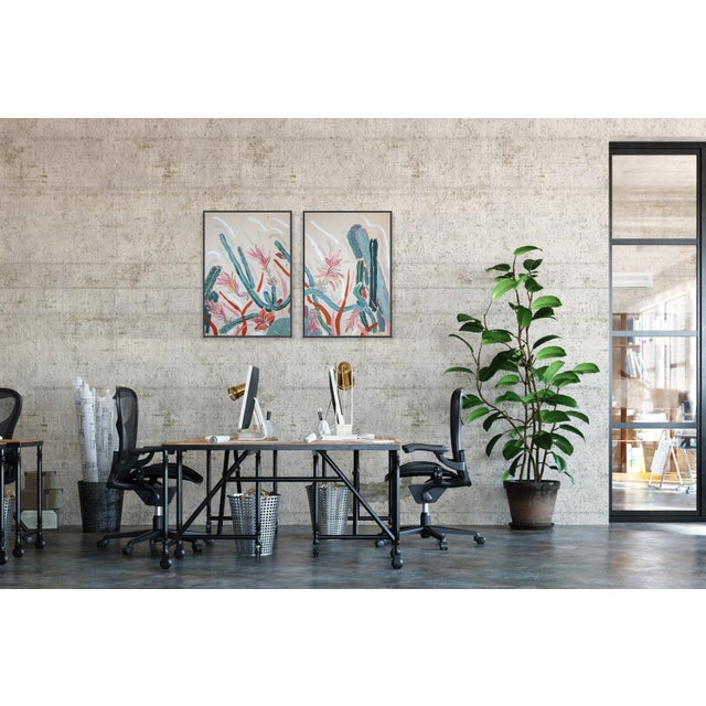 2020s 2026, Illustration Style Painting, Blooming Cacti, Desert Cactus Diptych, Acrylic Paint on Watercolor Paper by Romina Milano For Sale - Image 5 of 10