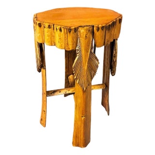 1950s Restored Mid-Century Hawaiian Split Bamboo Side Drinks Table W/ Koa Wood Top For Sale