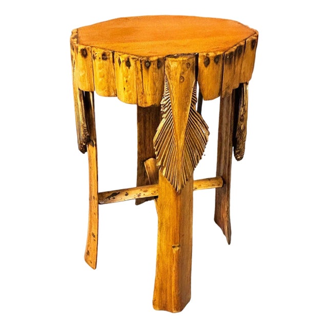 1950s Restored Mid-Century Hawaiian Split Bamboo Side Drinks Table W/ Koa Wood Top For Sale