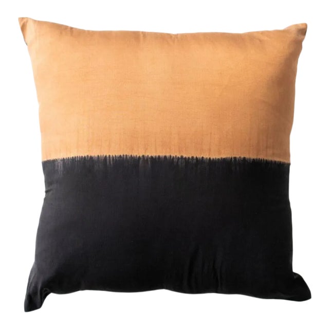 Hand Dyed Color Block Geometric Black And Gold Kala Silk Pillow Cover By Studio Variously For Sale