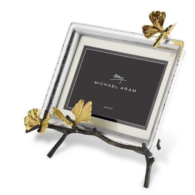 Metal Michael Aram Butterfly Ginkgo Easel Photo Frame For Sale - Image 7 of 12