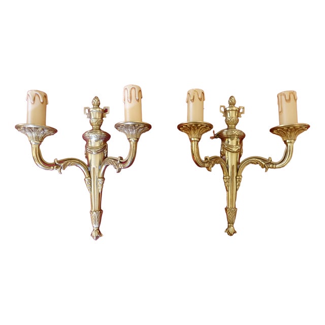 Louis XVI Style Bronze Wall Sconces, 1940s, Set of 2 For Sale