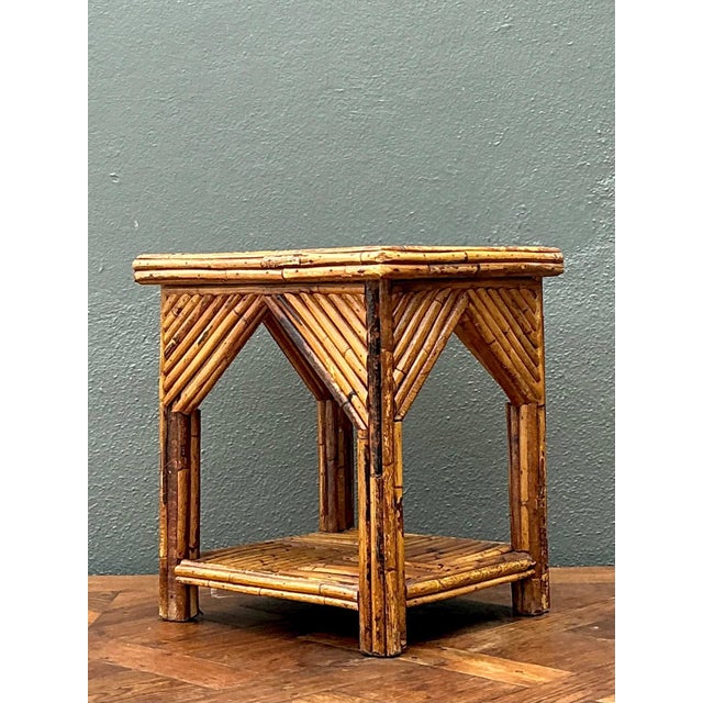 Rustic Reed and Wood Accent Table For Sale - Image 11 of 17